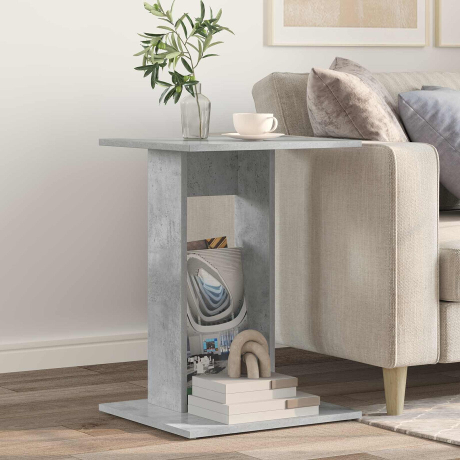vidaXL Bijzettafel Beton Grijs 45 x 40 x 62,5 cm Bewerkt hout afbeelding 1