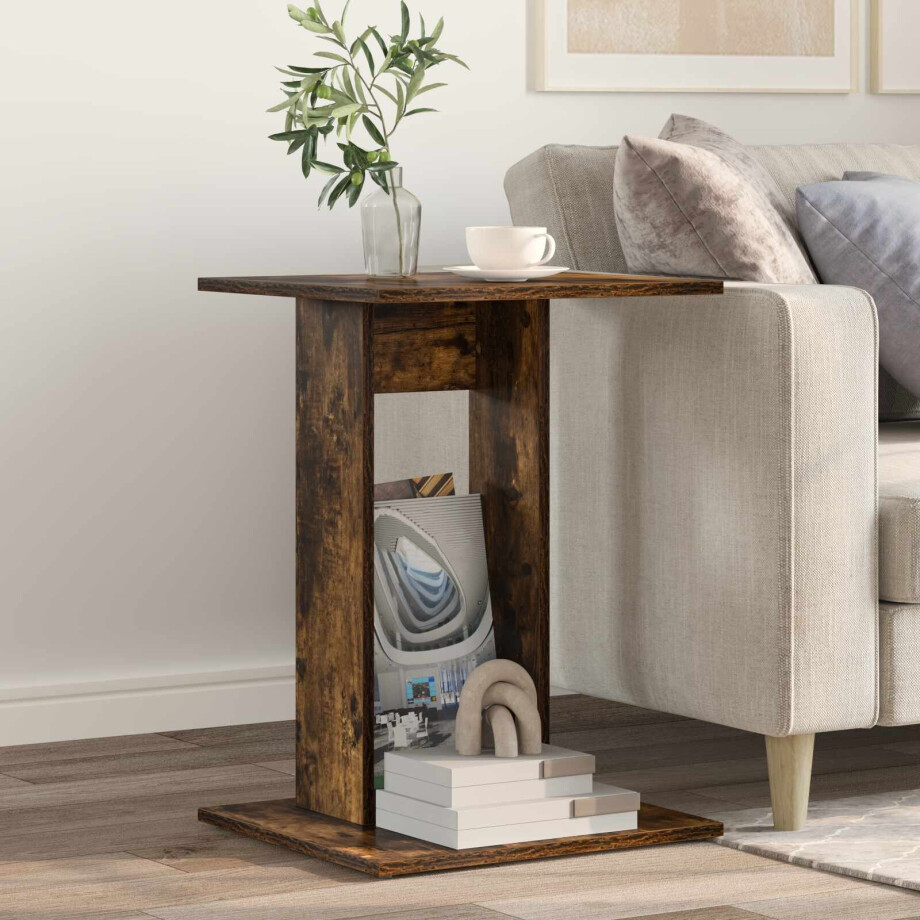 vidaXL Bijzettafel Gerookt eiken 45 x 40 x 62,5 cm Bewerkt hout afbeelding 1