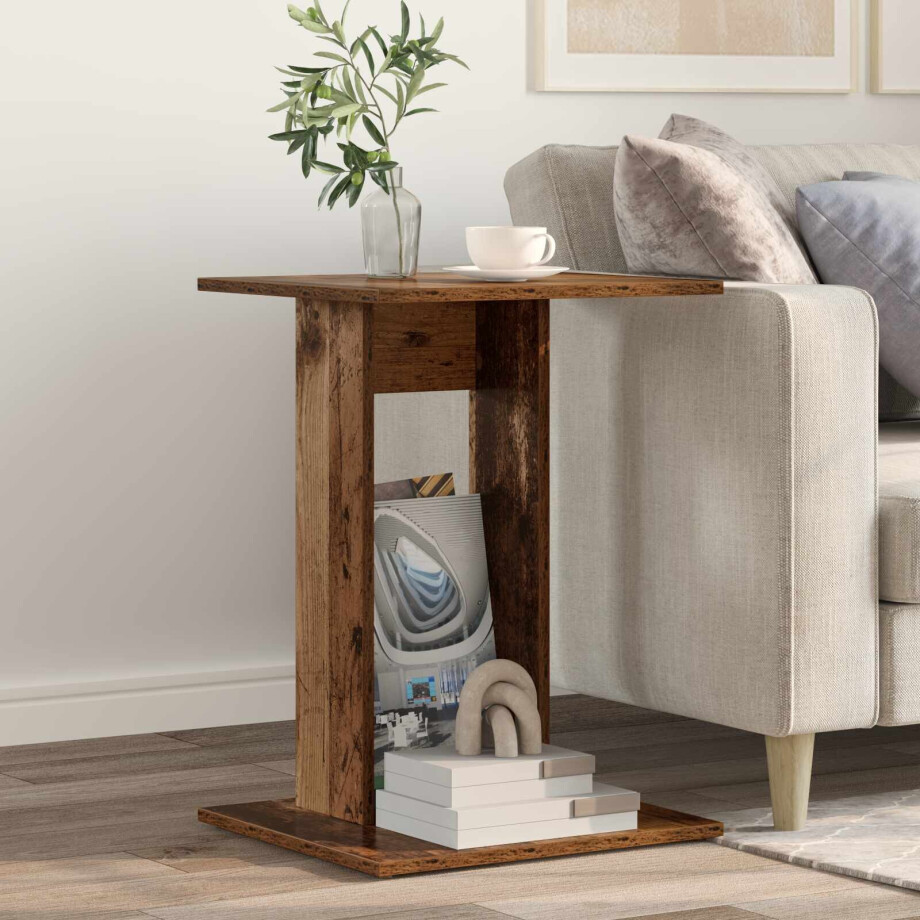 vidaXL Bijzettafel Oudhout 45 x 40 x 62,5 cm Bewerkt hout afbeelding 1