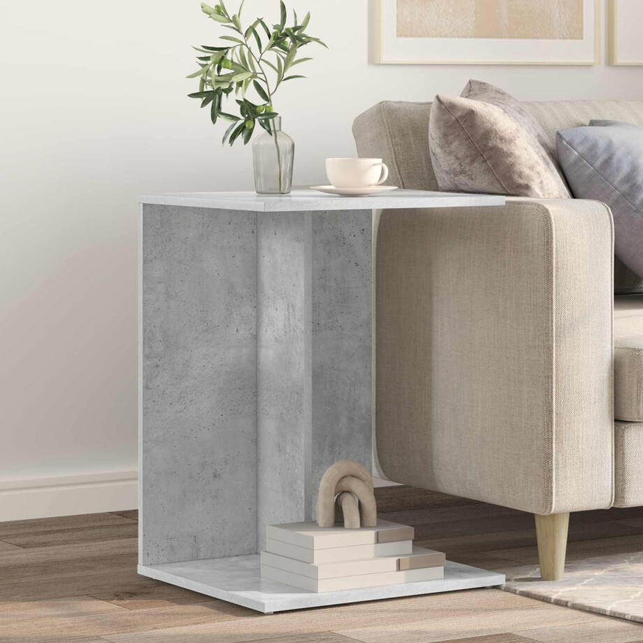 vidaXL Bijzettafel Beton Grijs 45 x 40 x 62,5 cm Bewerkt hout afbeelding 1