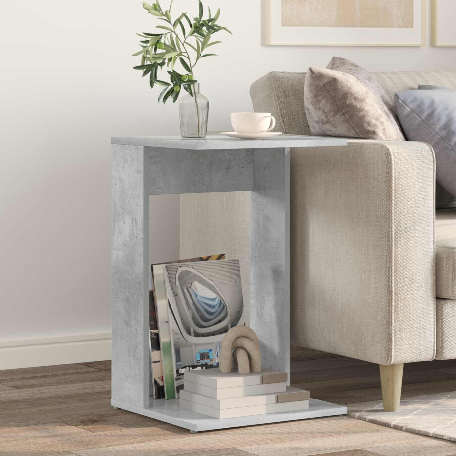 vidaXL Bijzettafel Beton Grijs 40 x 38 x 62,5 cm Bewerkt hout afbeelding 1