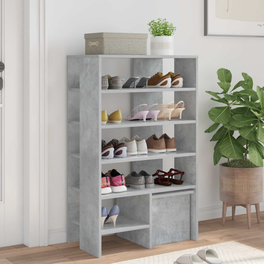 vidaXL Schoenenkast met plank 2 pcs Beton Grijs Bewerkt hout afbeelding 1
