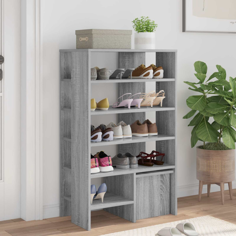vidaXL Schoenenkast met plank 2 pcs Grijs Sonoma Bewerkt hout afbeelding 1