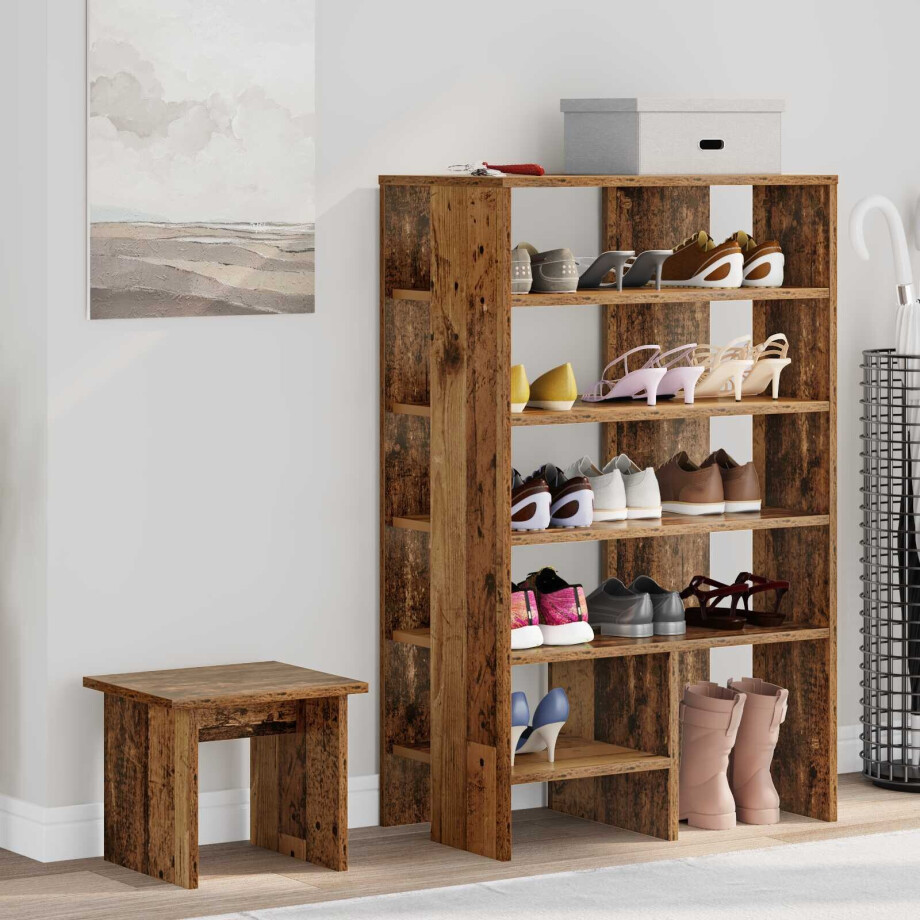 vidaXL Schoenenkast met plank met opslag 2 pcs Oudhout Bewerkt hout afbeelding 1