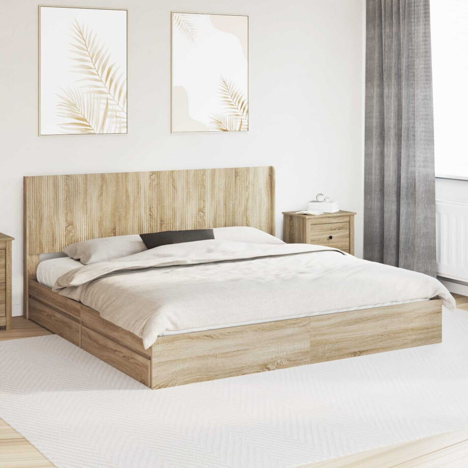 vidaXL Bedframe met opbergruimte en hoofdbord Sonoma Eiken vidaXL Bedframe met opbergruimte en hoofdbord Sonoma Eiken afbeelding 1