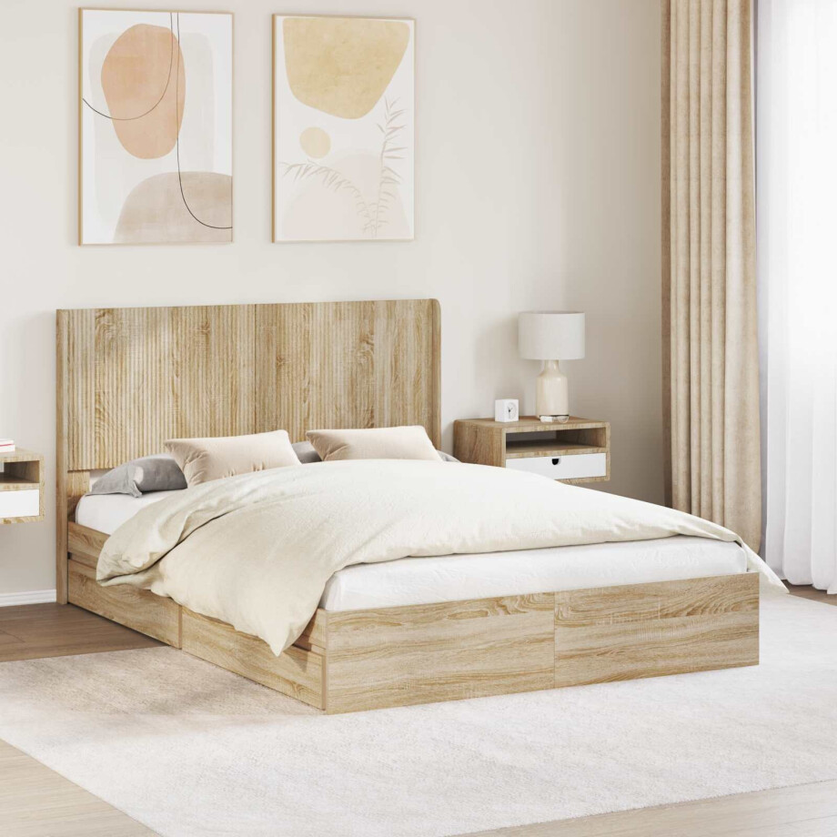 vidaXL Bedframe met opbergruimte en hoofdbord Sonoma Eiken vidaXL Bedframe met opbergruimte en hoofdbord Sonoma Eiken afbeelding 1