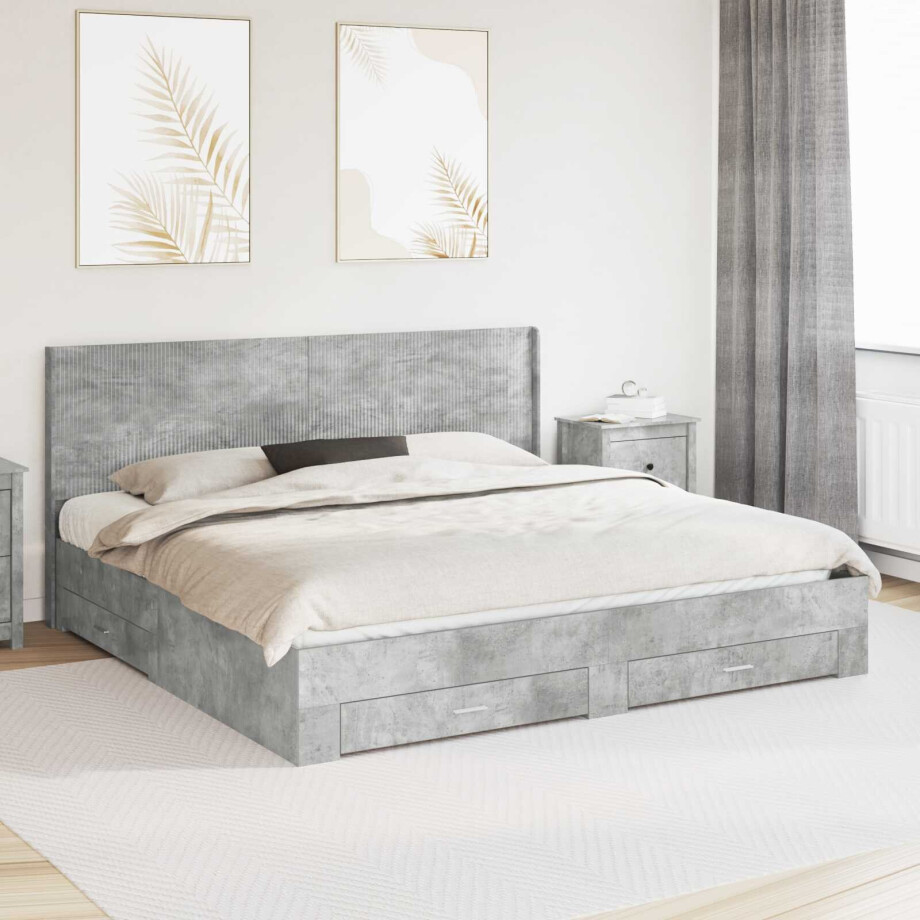 vidaXL Bedframe met opbergruimte en hoofdbord Betongrijs Bewerkt hout vidaXL Bedframe met opbergruimte en hoofdbord Betongrijs Bewerkt hout afbeelding 1