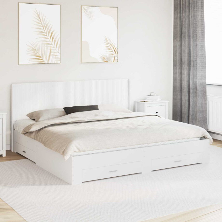vidaXL Bedframe met opbergruimte en hoofdbord Wit Bewerkt hout afbeelding 1