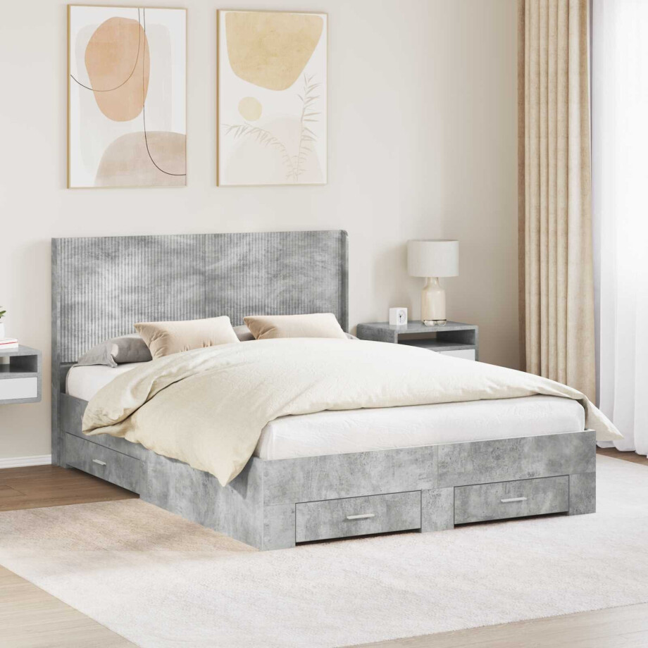 vidaXL Bedframe met opbergruimte en hoofdbord Betongrijs Bewerkt hout vidaXL Bedframe met opbergruimte en hoofdbord Betongrijs Bewerkt hout afbeelding 1