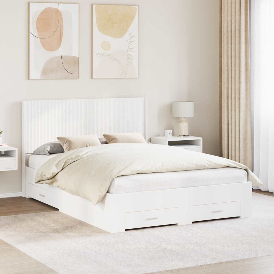vidaXL Bedframe met opbergruimte en hoofdbord Wit Bewerkt hout afbeelding 1