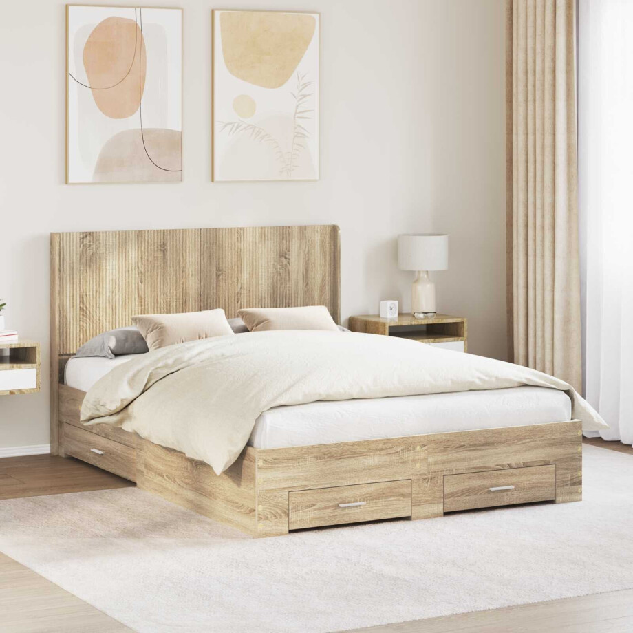 vidaXL Bedframe met opbergruimte en hoofdbord Sonoma Eiken afbeelding 1