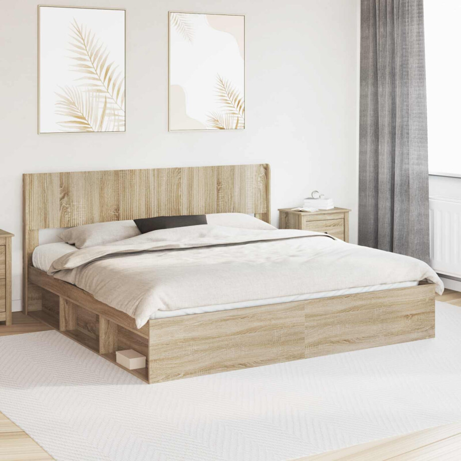 vidaXL Bedframe met opbergruimte en hoofdbord Sonoma Eiken afbeelding 1