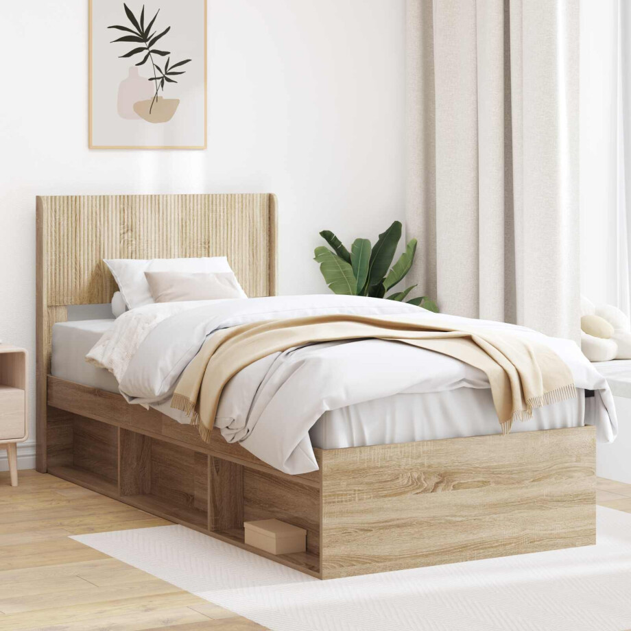 vidaXL Bedframe met opbergruimte en hoofdbord Sonoma Eiken afbeelding 1