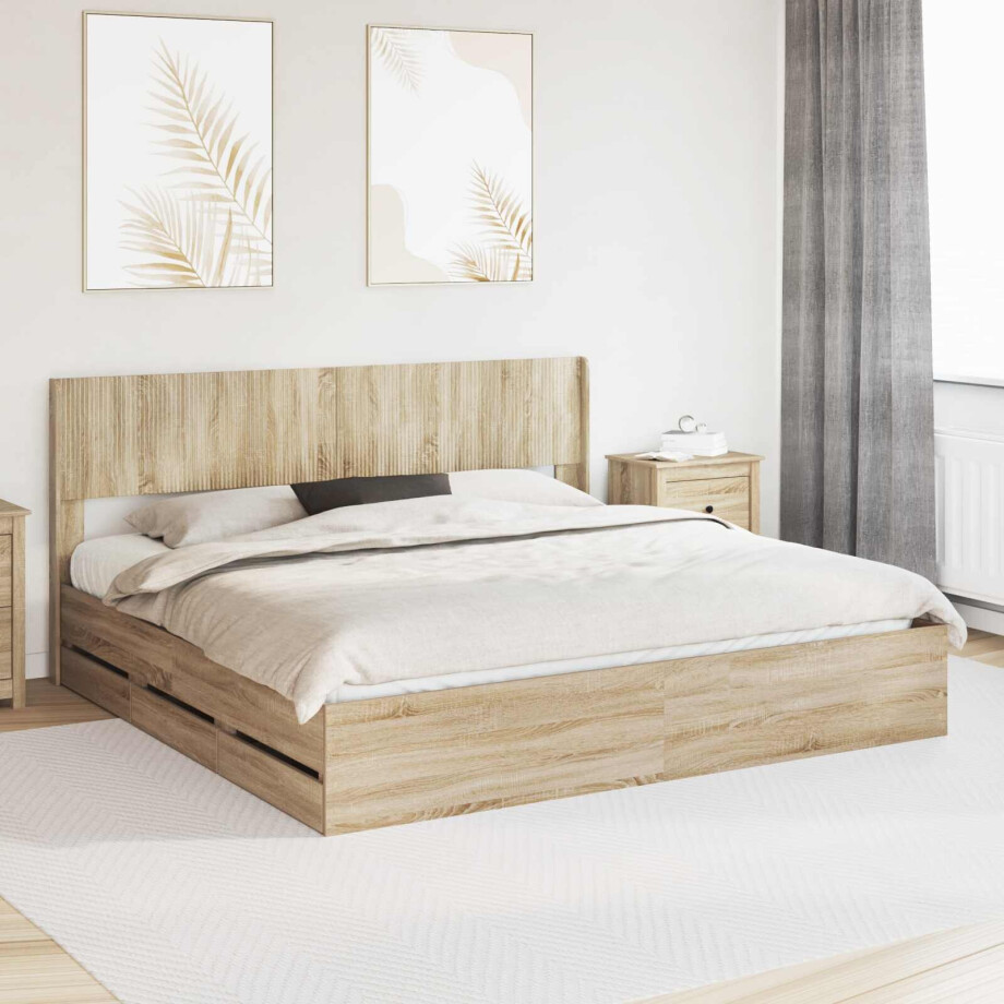 vidaXL Bedframe met opbergruimte en hoofdbord met lade Sonoma Eiken vidaXL Bedframe met opbergruimte en hoofdbord met lade Sonoma Eiken afbeelding 1