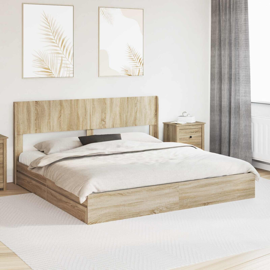 vidaXL Bedframe met opbergruimte en hoofdbord Sonoma Eiken afbeelding 1