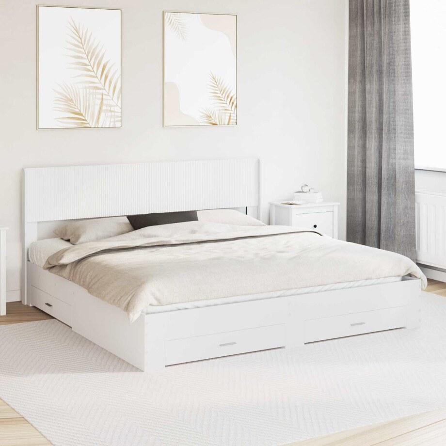 vidaXL Bedframe met opbergruimte en hoofdbord Wit Bewerkt hout afbeelding 1
