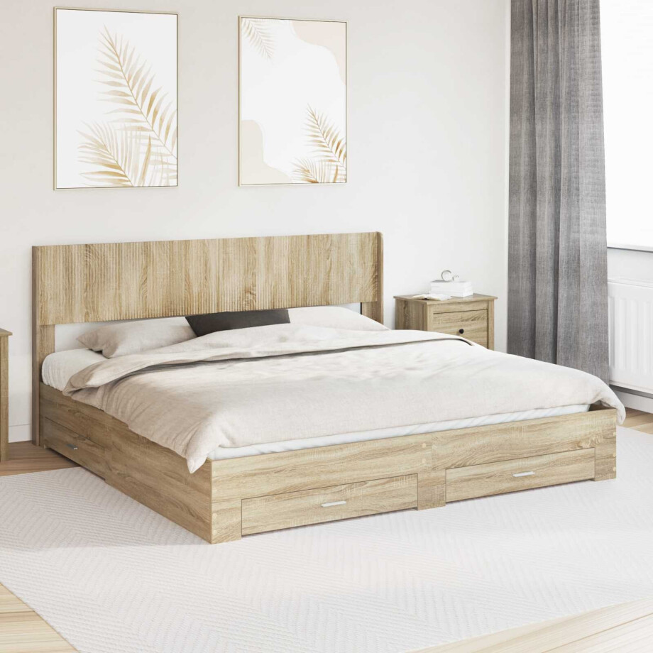 vidaXL Bedframe met opbergruimte en hoofdbord Sonoma Eiken afbeelding 1