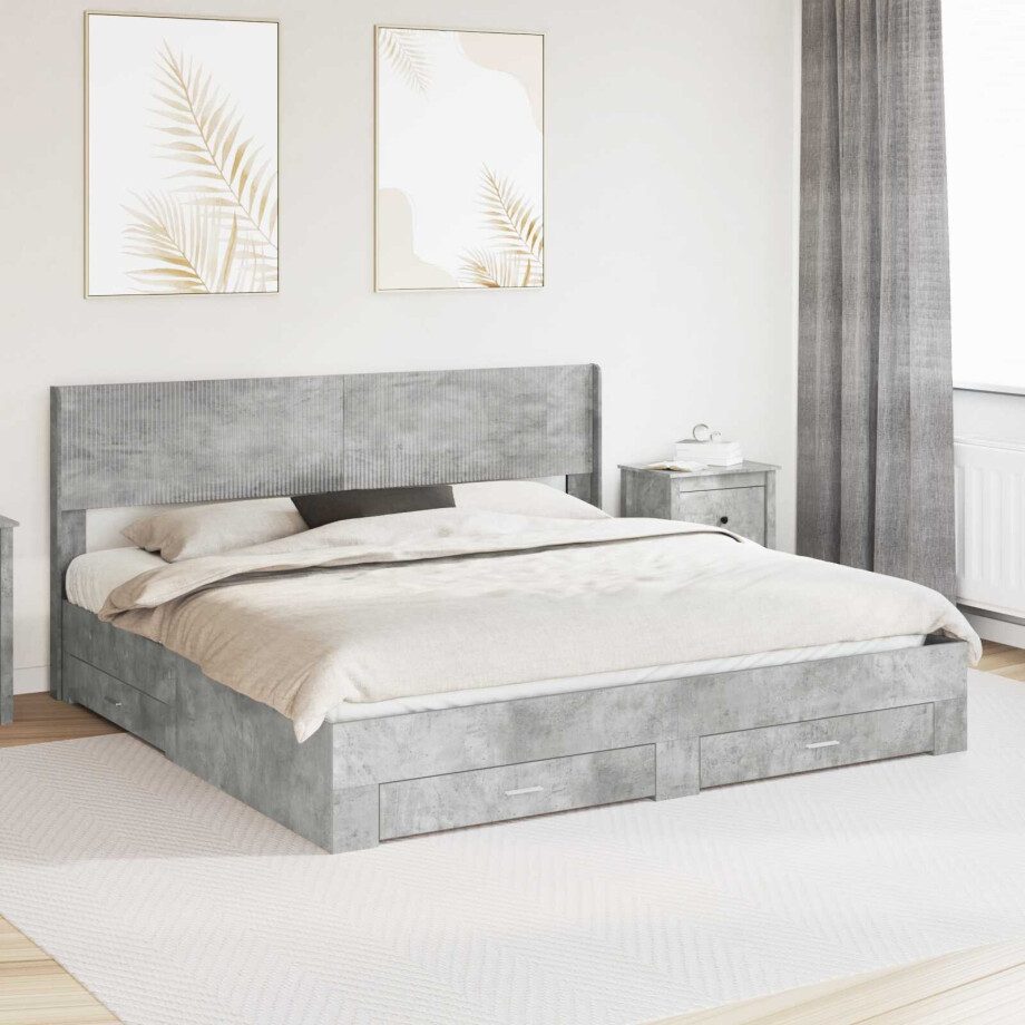 vidaXL Bedframe met opbergruimte en hoofdbord Betongrijs Bewerkt hout afbeelding 1