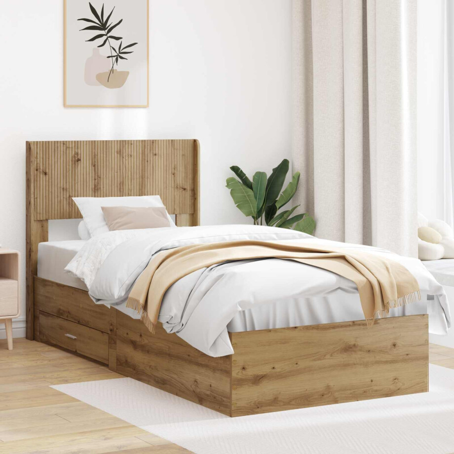 vidaXL Bedframe met opbergruimte en hoofdbord Artisanaal eiken afbeelding 1