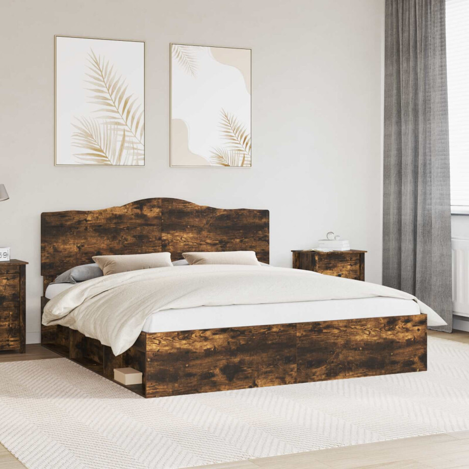 vidaXL Bedframe Gerookt eiken 200 x 200 cm Massief grenenhout afbeelding 1