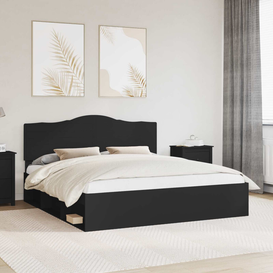 vidaXL Bedframe met hoofdeinde Zwart 180 x 200 cm Massief grenenhout vidaXL Bedframe met hoofdeinde Zwart 180 x 200 cm Massief grenenhout afbeelding 1