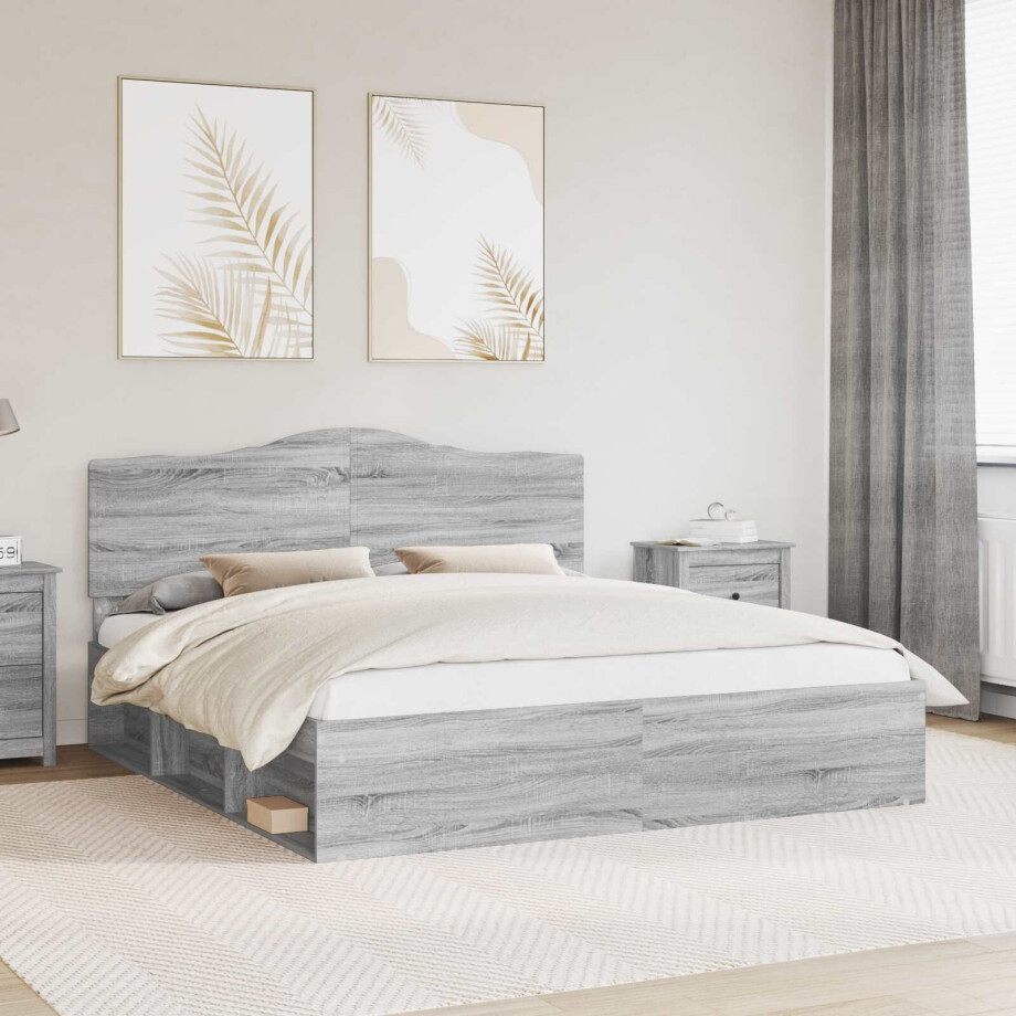 vidaXL Bedframe Grijs Sonoma 180 x 200 cm Massief grenenhout vidaXL Bedframe Grijs Sonoma 180 x 200 cm Massief grenenhout afbeelding 1