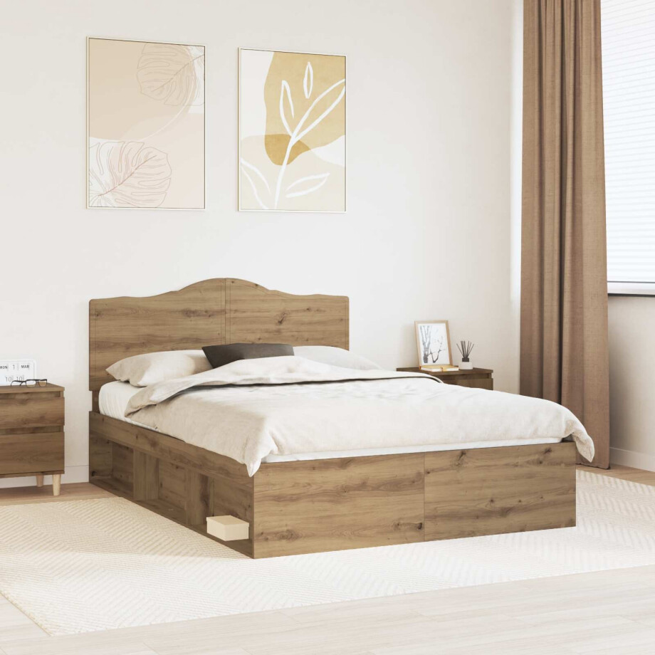 vidaXL Bedframe Ambachtelijk eiken 140 x 200 cm Massief grenenhout afbeelding 1