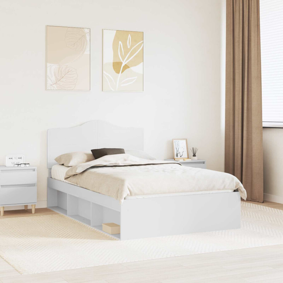 vidaXL Bedframe met hoofdeinde Wit 135 x 190 cm Massief grenenhout vidaXL Bedframe met hoofdeinde Wit 135 x 190 cm Massief grenenhout afbeelding 1