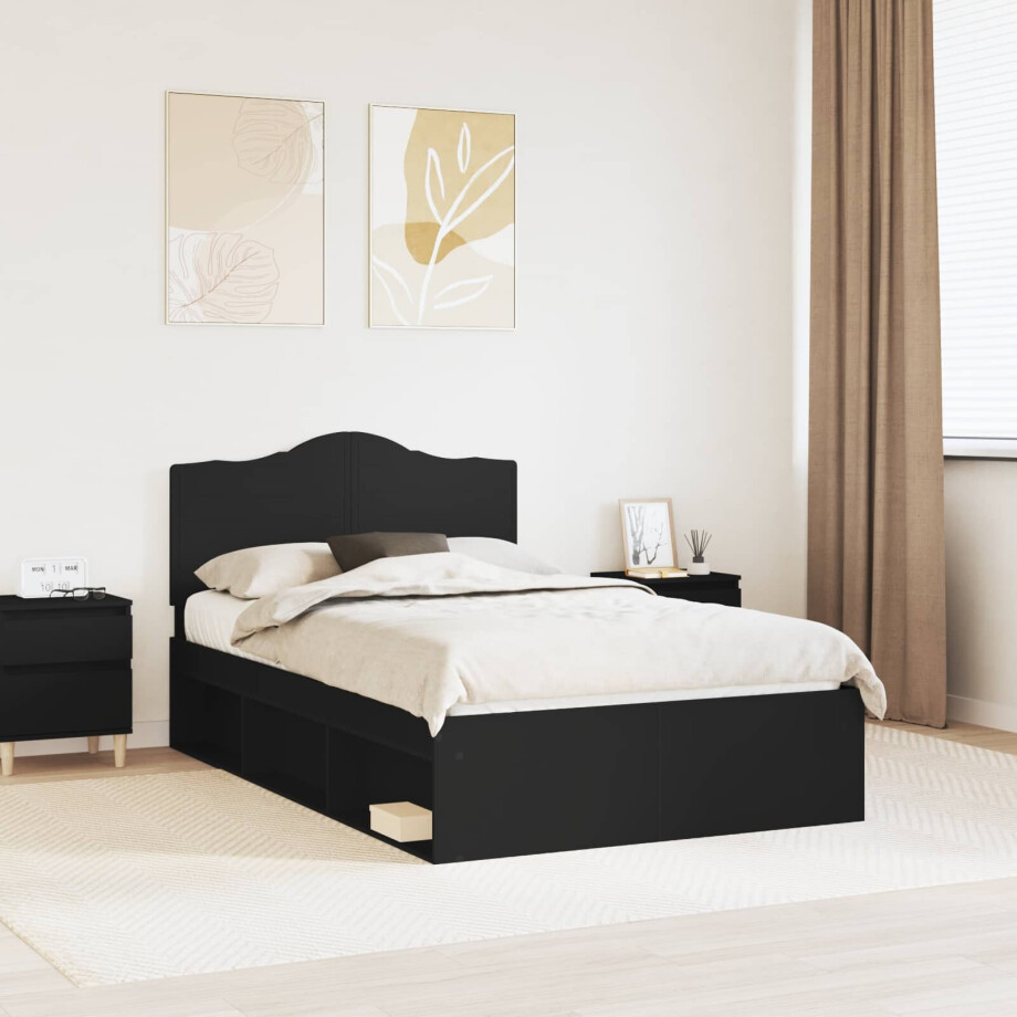 vidaXL Bedframe met hoofdeinde Zwart 135 x 190 cm Massief grenenhout vidaXL Bedframe met hoofdeinde Zwart 135 x 190 cm Massief grenenhout afbeelding 1
