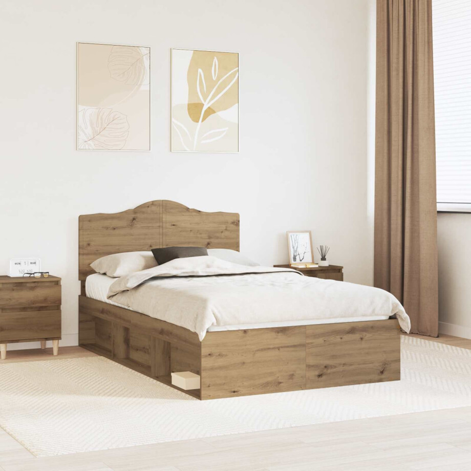 vidaXL Bedframe Ambachtelijk eiken 120 x 190 cm Massief grenenhout afbeelding 1