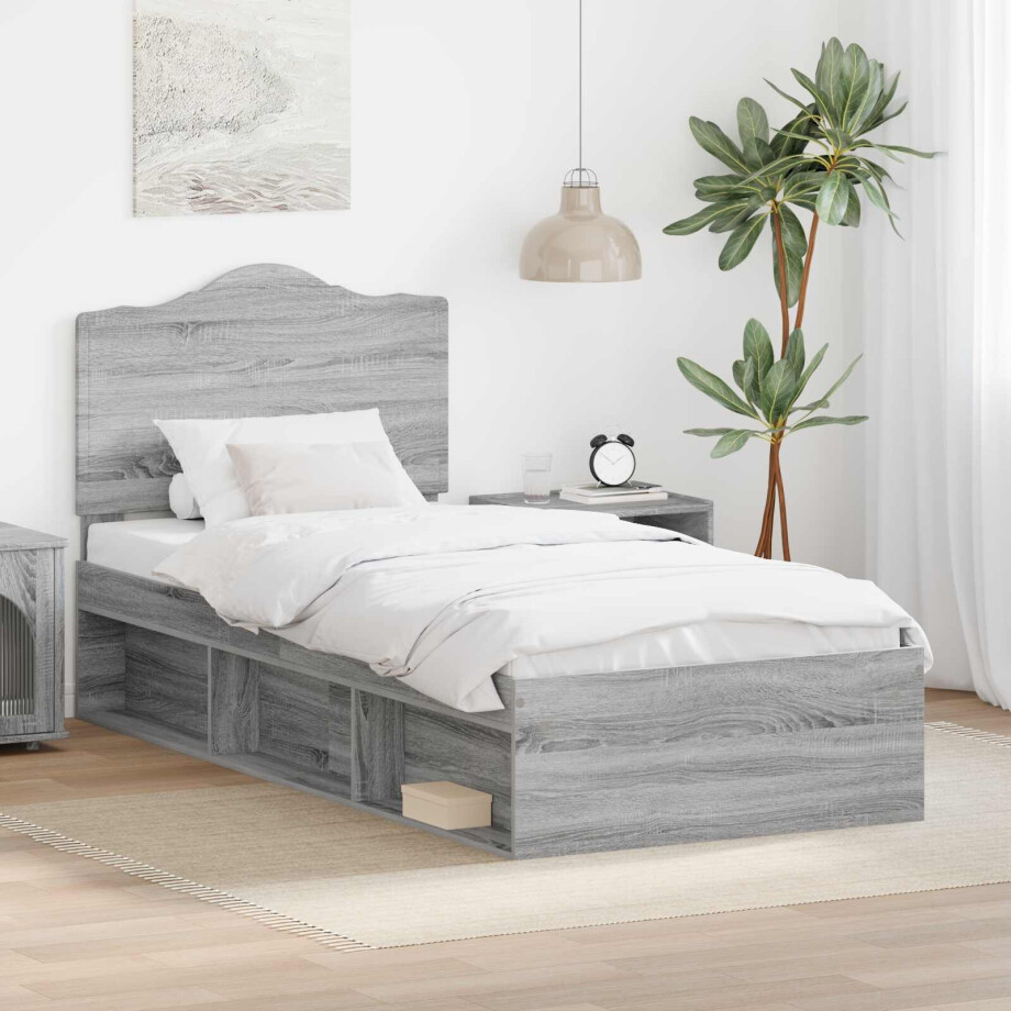 vidaXL Bedframe Grijs Sonoma 100 x 200 cm Massief grenenhout vidaXL Bedframe Grijs Sonoma 100 x 200 cm Massief grenenhout afbeelding 1