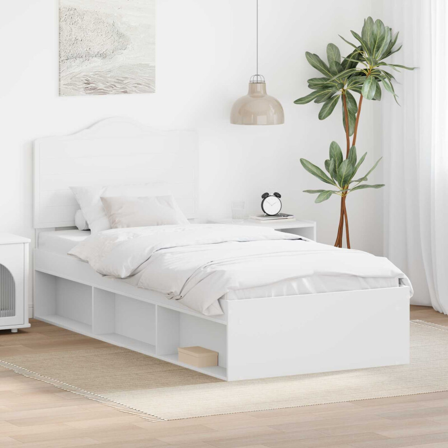 vidaXL Bedframe met hoofdeinde Wit 90 x 190 cm Massief grenenhout afbeelding 1