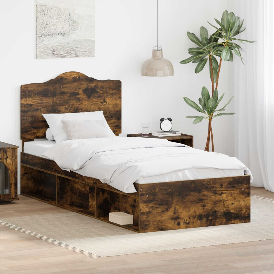 vidaXL Bedframe Gerookt eiken 90 x 190 cm Massief grenenhout afbeelding 1