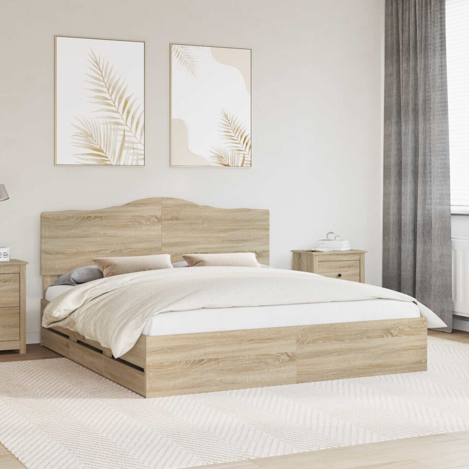 vidaXL Bedframe met lade Sonoma Eiken 200 x 200 cm Ingenieurshout vidaXL Bedframe met lade Sonoma Eiken 200 x 200 cm Ingenieurshout afbeelding 1