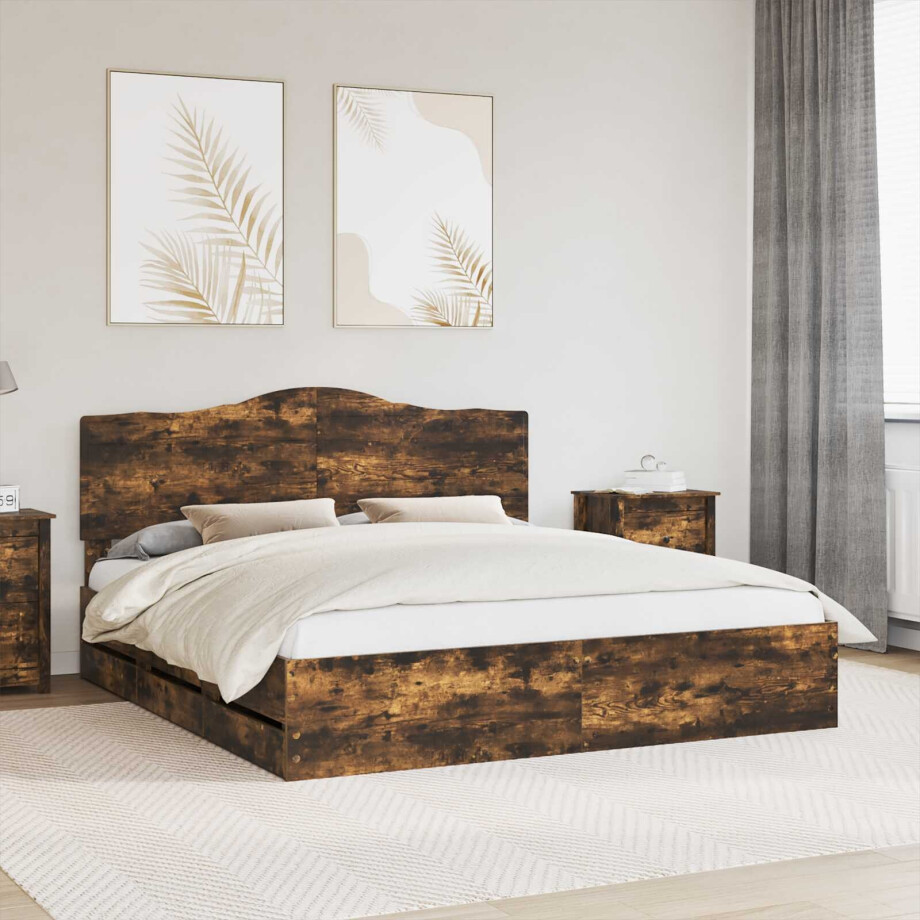 vidaXL Bedframe met lade Gerookt eiken 180 x 200 cm Ingenieurshout vidaXL Bedframe met lade Gerookt eiken 180 x 200 cm Ingenieurshout afbeelding 1