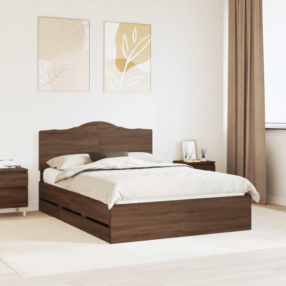 vidaXL Bedframe met lade Bruin eiken 140 x 190 cm Ingenieurshout afbeelding 1