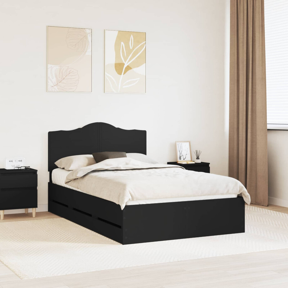 vidaXL Bedframe met lade met opslag Zwart 120 x 190 cm Ingenieurshout vidaXL Bedframe met lade met opslag Zwart 120 x 190 cm Ingenieurshout afbeelding 1