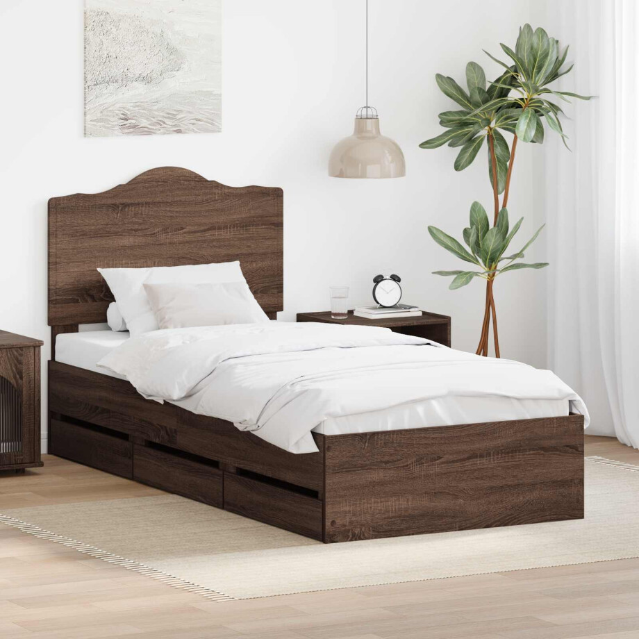 vidaXL Bedframe met lade Bruine eik 90 x 200 cm Ingenieurshout afbeelding 1