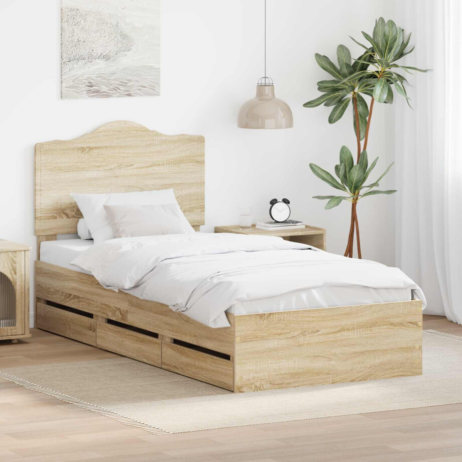 vidaXL Bedframe met lade Sonoma Eiken 75 x 190 cm Ingenieurshout vidaXL Bedframe met lade Sonoma Eiken 75 x 190 cm Ingenieurshout afbeelding 1