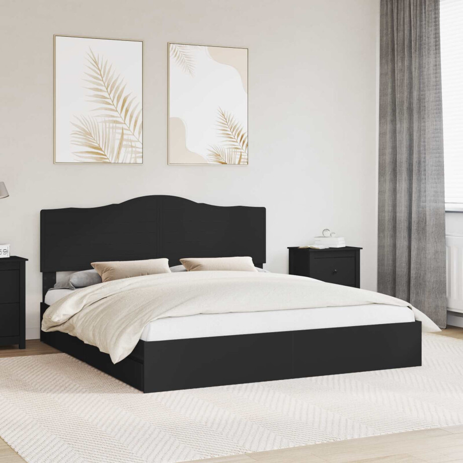 vidaXL Opslag bed met hoofdeinde Zwart 200 x 200 cm Bewerkt hout vidaXL Opslag bed met hoofdeinde Zwart 200 x 200 cm Bewerkt hout afbeelding 1