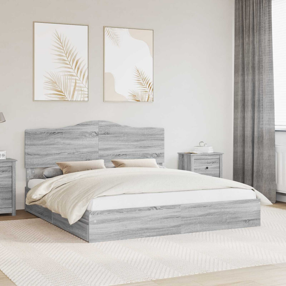 vidaXL Opslag bed met lade Grijs Sonoma 200 x 200 cm Bewerkt hout afbeelding 1