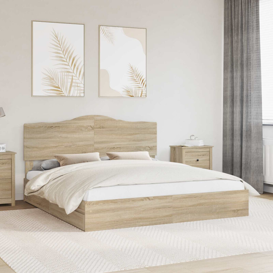 vidaXL Opslag bed met lade Sonoma Eiken 180 x 200 cm Bewerkt hout afbeelding 1