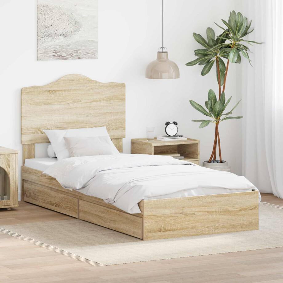 vidaXL Opslag bed met hoofdeinde Sonoma Eiken 90 x 200 cm Bewerkt hout vidaXL Opslag bed met hoofdeinde Sonoma Eiken 90 x 200 cm Bewerkt hout afbeelding 1