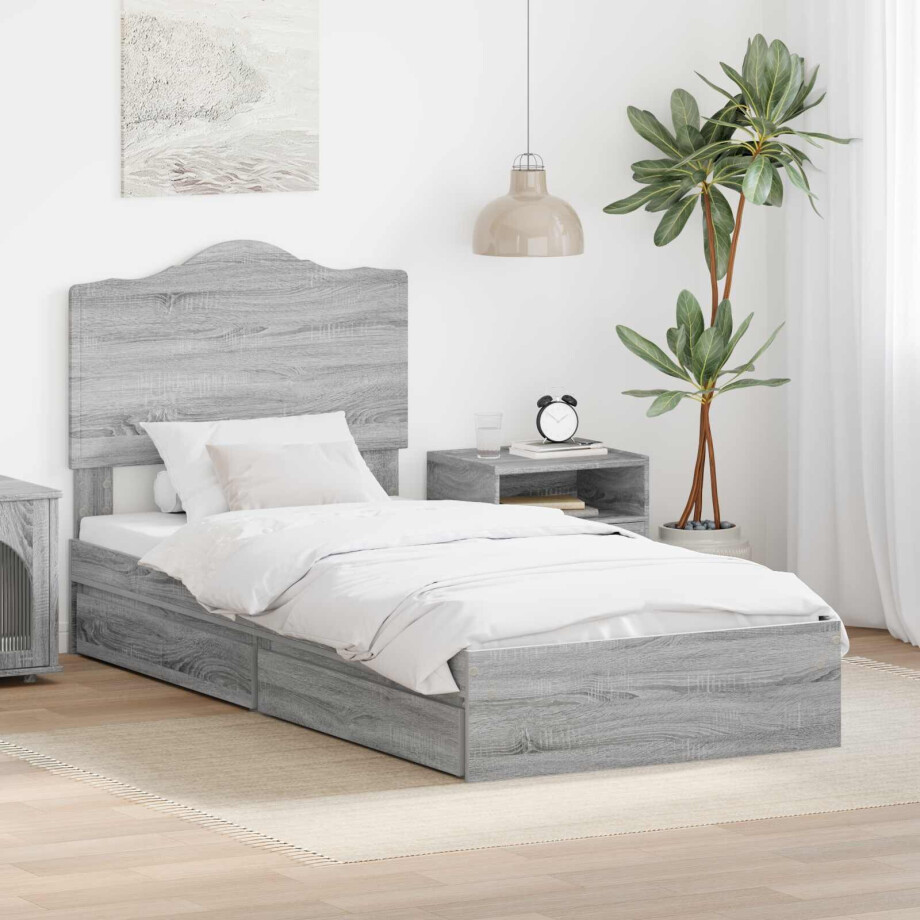 vidaXL Opslag bed met hoofdeinde Grijs Sonoma 90 x 200 cm Bewerkt hout vidaXL Opslag bed met hoofdeinde Grijs Sonoma 90 x 200 cm Bewerkt hout afbeelding 1