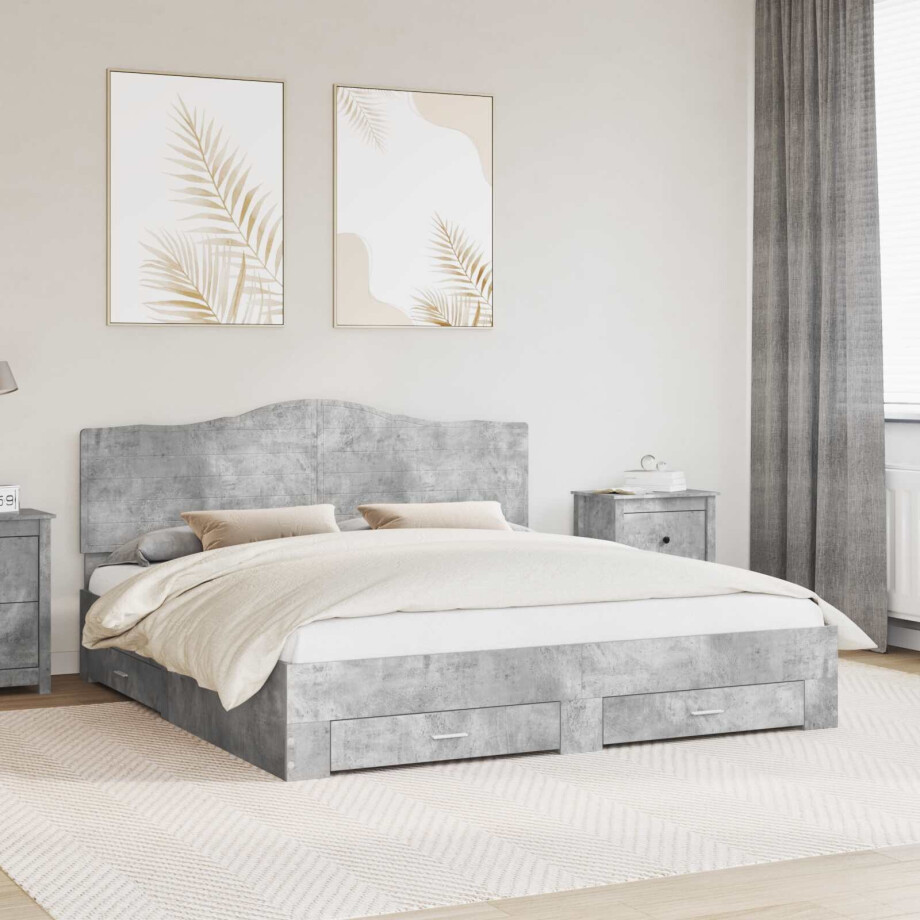 vidaXL Bedframe met hoofdeinde Beton Grijs 180 x 200 cm Bewerkt hout afbeelding 1