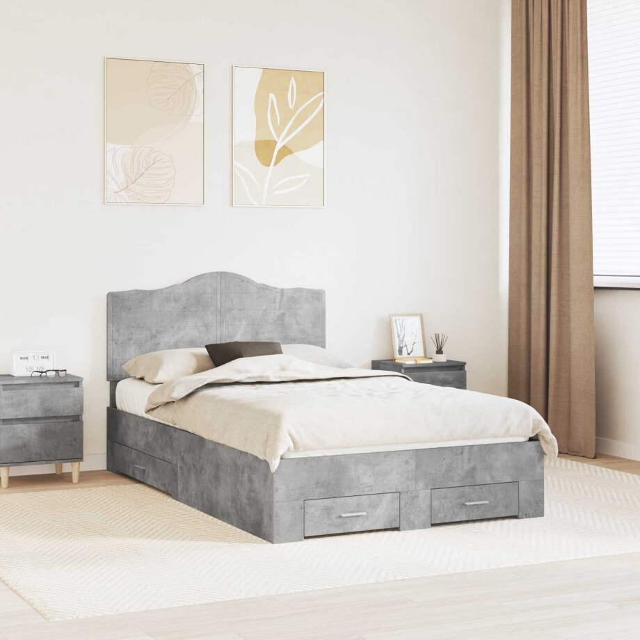 vidaXL Bedframe met hoofdeinde Beton Grijs 120 x 200 cm Bewerkt hout afbeelding 1