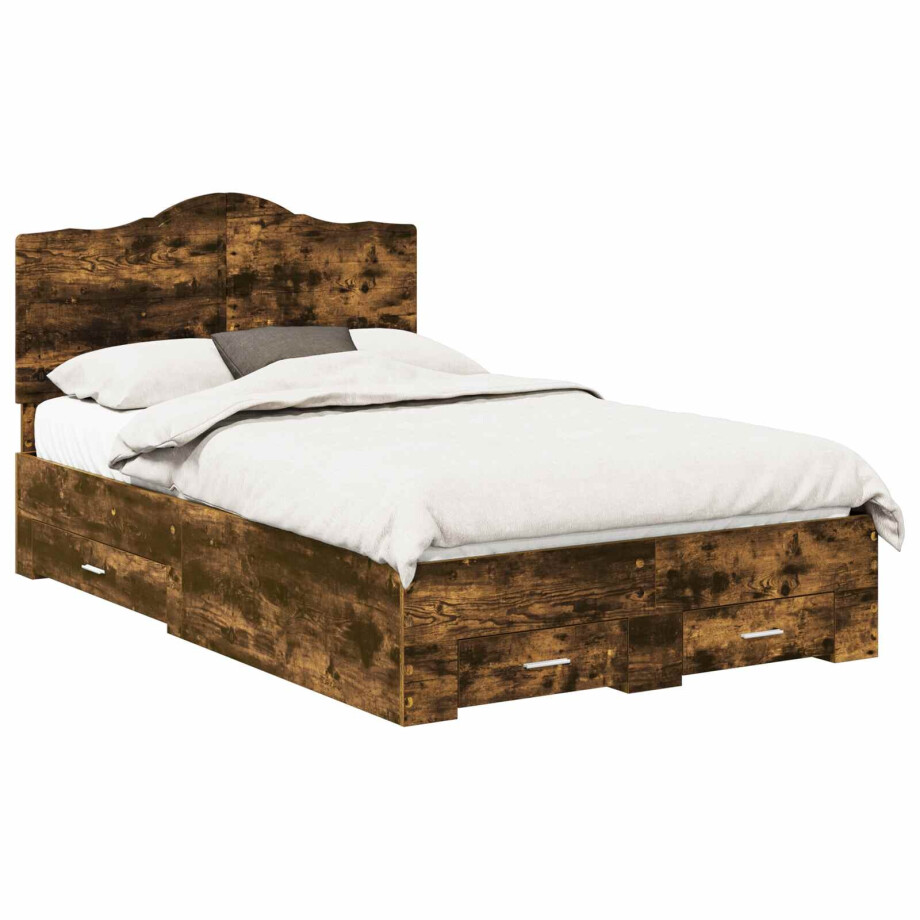 vidaXL Bedframe met hoofdeinde Gerookt eiken 120 x 200 cm Bewerkt hout vidaXL Bedframe met hoofdeinde Gerookt eiken 120 x 200 cm Bewerkt hout afbeelding 1