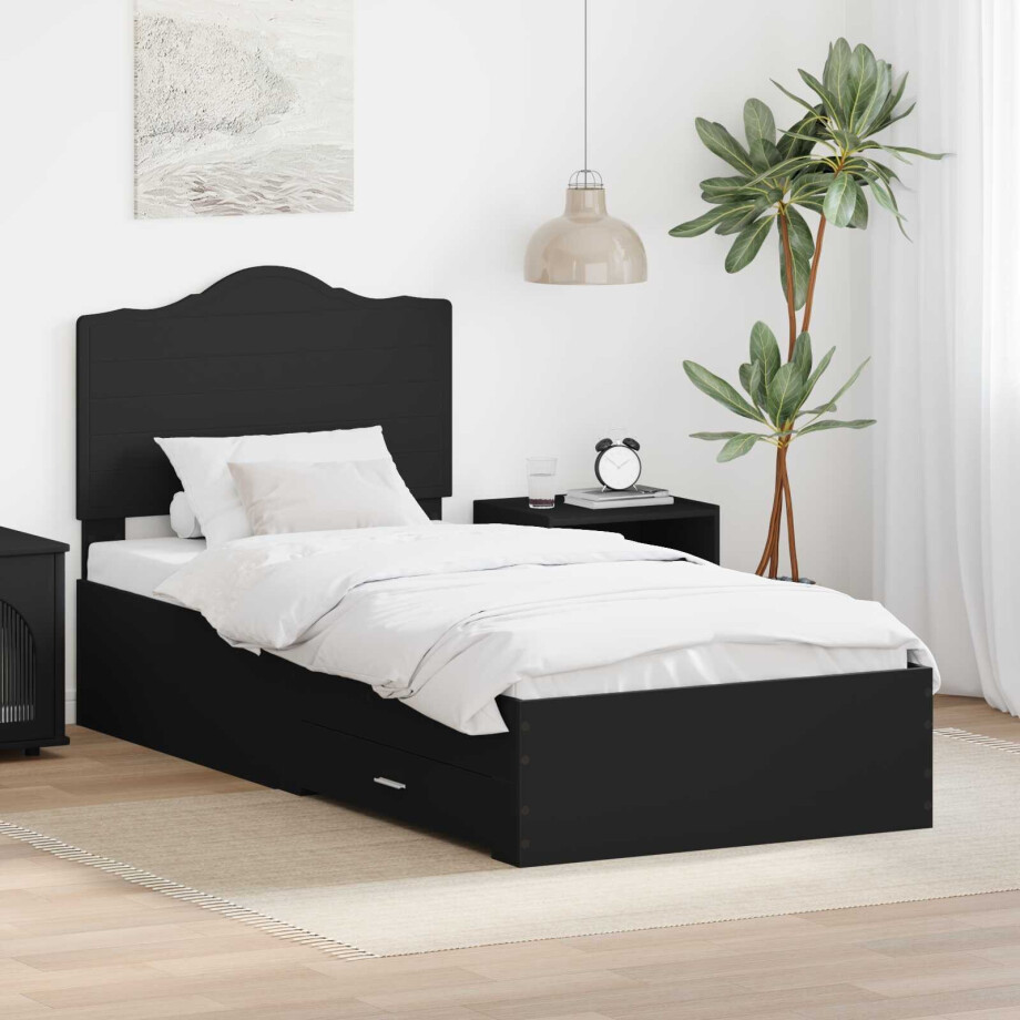 vidaXL Bedframe met hoofdeinde Zwart 100 x 200 cm Bewerkt hout vidaXL Bedframe met hoofdeinde Zwart 100 x 200 cm Bewerkt hout afbeelding 1