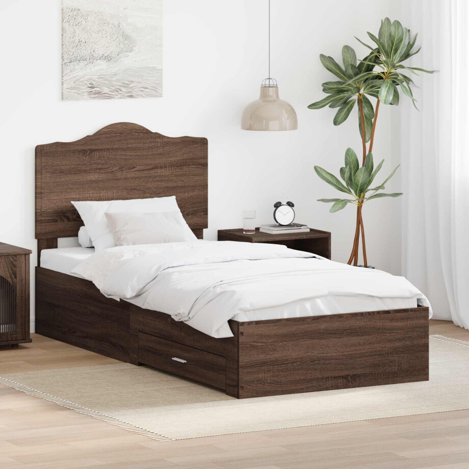 vidaXL Bedframe met hoofdeinde Bruin Eiken 100 x 200 cm Bewerkt hout afbeelding 1