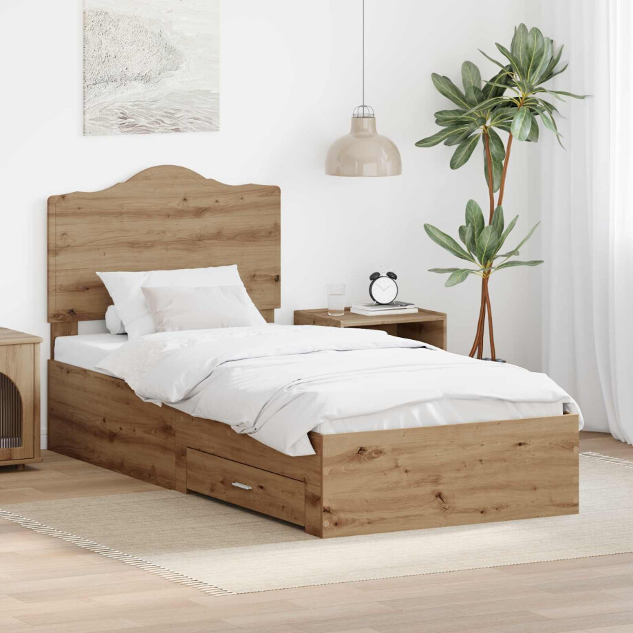 vidaXL Bedframe met hoofdeinde Artisan Eiken 100 x 200 cm Bewerkt hout afbeelding 1